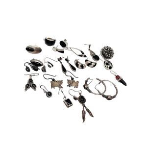 Lot Of Sterling Silver 925 Earrings Single/Pairs Black Onyx Silver SCRAP CRAFT